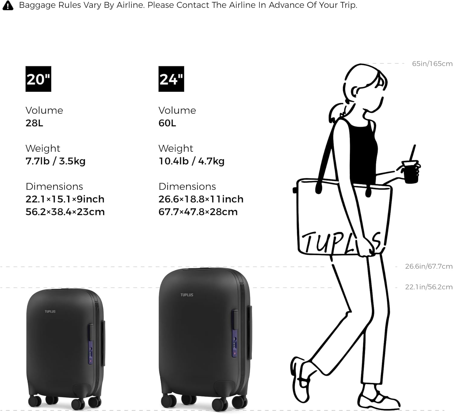TUPLUS Suitcase ABS Hard Shell Luggage Hold Check in Travel Case with 4 Spinner Wheels with TSA Lock,TIME CAPSULE COLLECTION