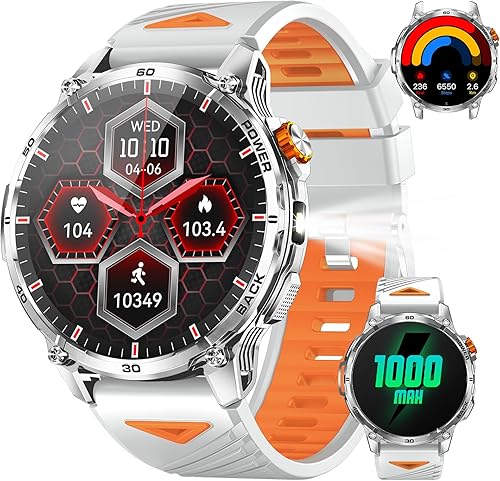 Miniatura 10 de Relojes inteligentes militares para hombres, reloj inteligente de pantalla grande HD de 1000 mAh/1.7 pulgadas, linterna LED, responder/hacer