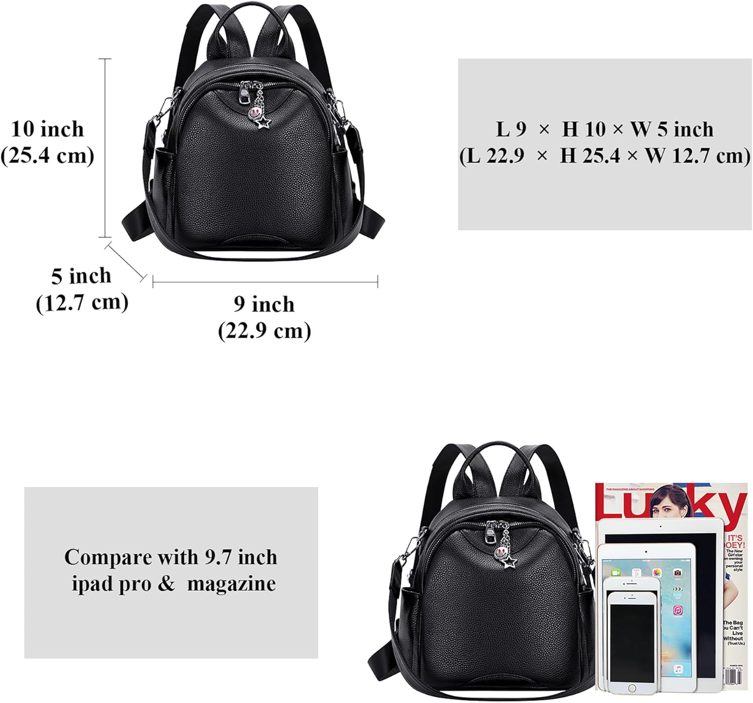 ALTOSY Soft Genuine Leather Backpack for Women Small Convertible Backpack Purse Shoulder Bag for Ladies (S97 Black) - Image 5