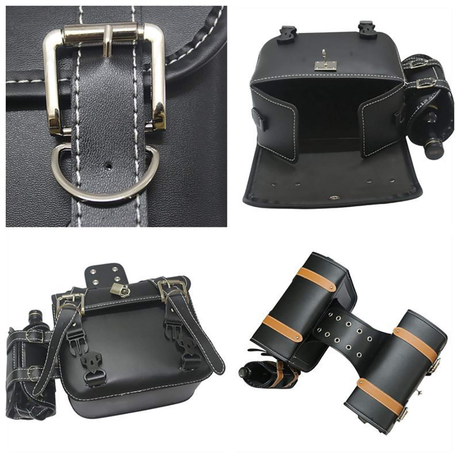 Borsa Sella Moto, 2pcs Borse Da Sella In Pelle, Borse Laterali Moto Universali, Con Sacca D'acqua,Black-M