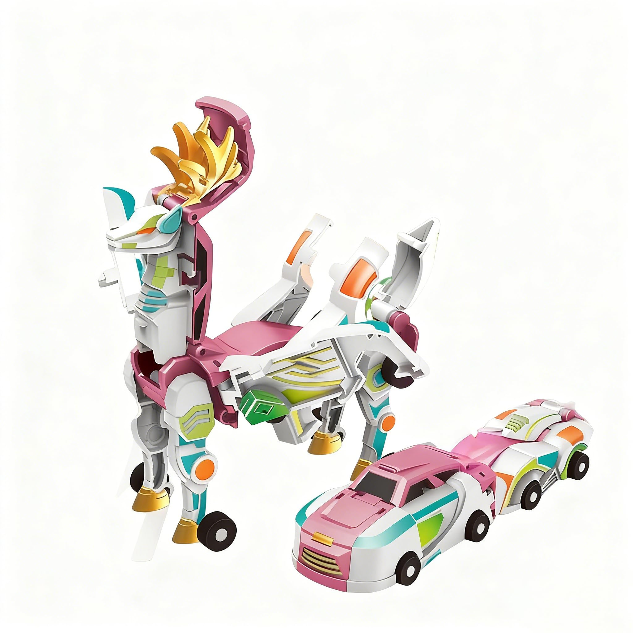 Felly Robocrash Magnetic Transforming Car, 2Pcs Automatic Deformation of Magnetic Connections, Deer Car Toys for 2 3 4 5 6 7 8 Years Old Boys and Girls Kids (pink)