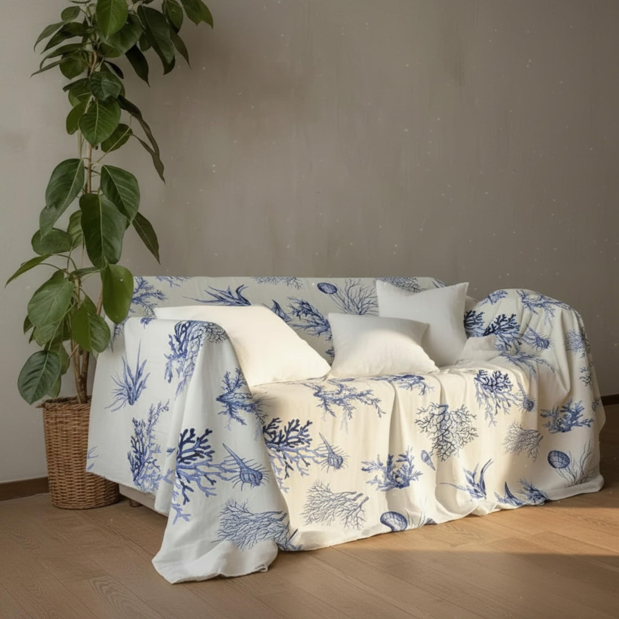 L'Emporio Casa Telo Arredo Fantasia Copridivano Copriletto in Cotone Panama, Granfoulard, 160x260-260x280-360x280 cm, Made in Italy (Corallo, 360x280)