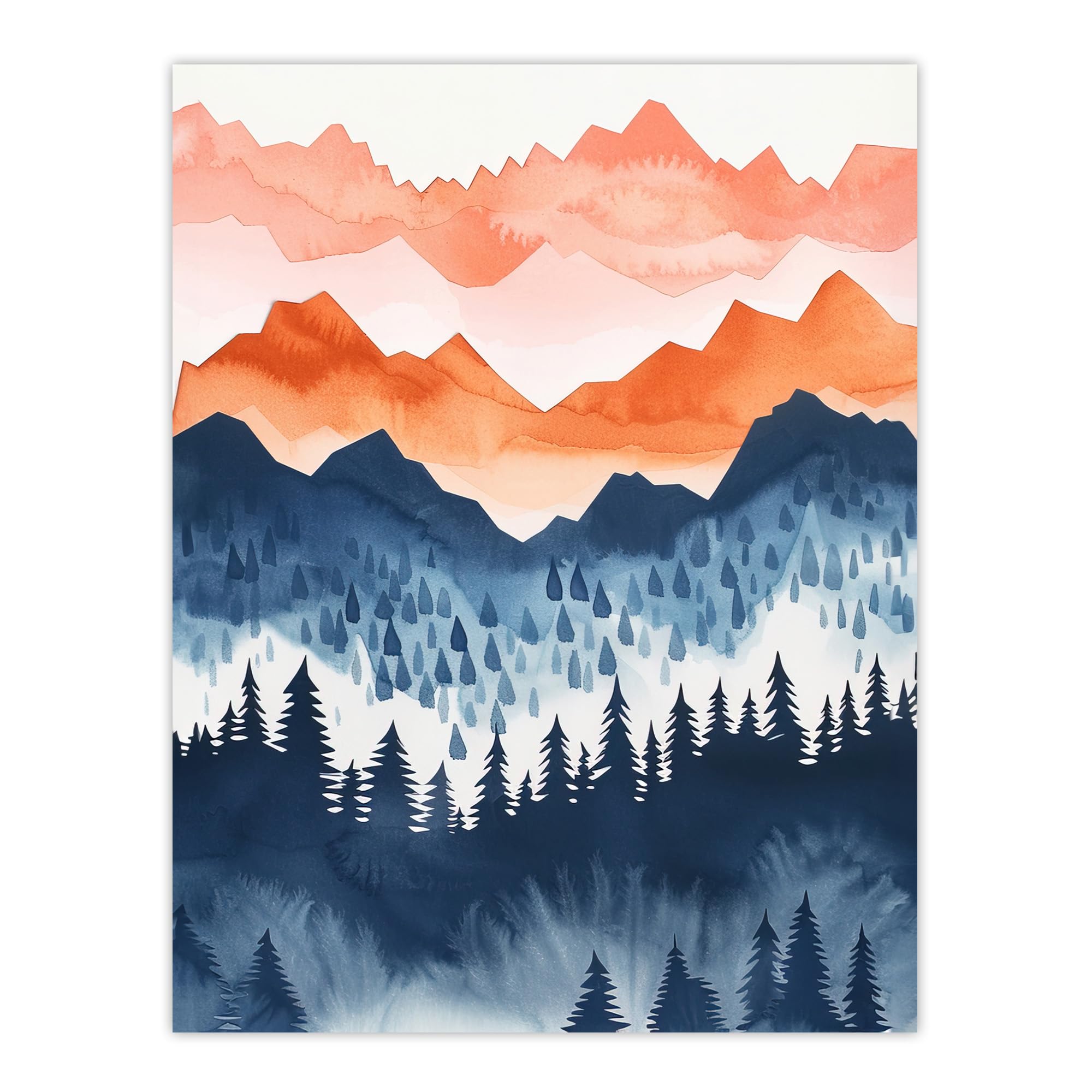 Artery8 Misty South American Forest Orange Blue Watercolour Living Room Extra Large XL Wall Art Poster Print