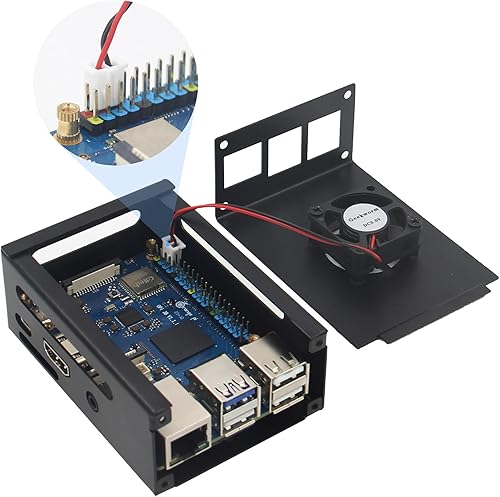 Miniatura 4 de Funda naranja Pi 3B (N510), carcasa de metal con ventilador de refrigeración de 5 V 3010 y 3 disipadores de calor de aluminio para Orange Pi 3B 2 GB