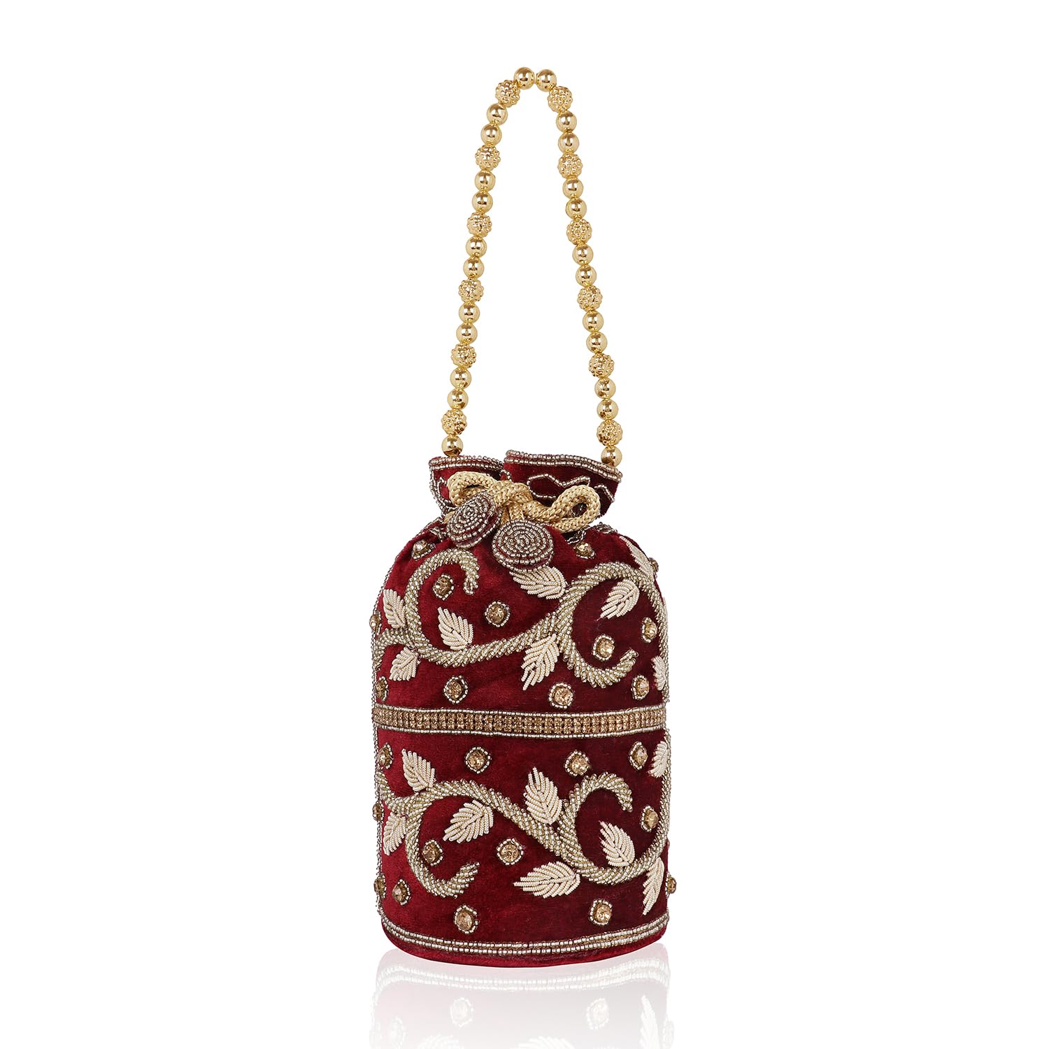 MISHA Sitara Hand Maded Embroidered Potli Bag (Maroon)