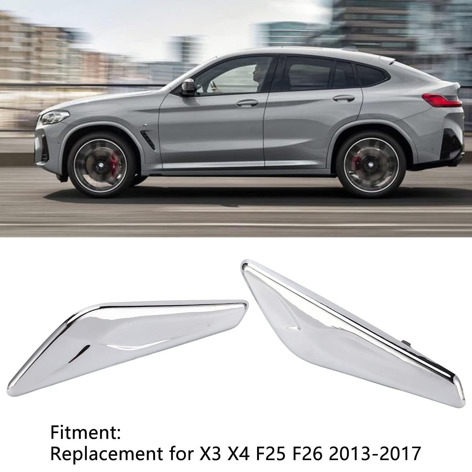 KIMISS Side Chrome Trim Finisher Marker, 2PCS Front Chrome Finisher 51117338569 Remplacement pour X3 X4 F25 F26 2013‑2017
