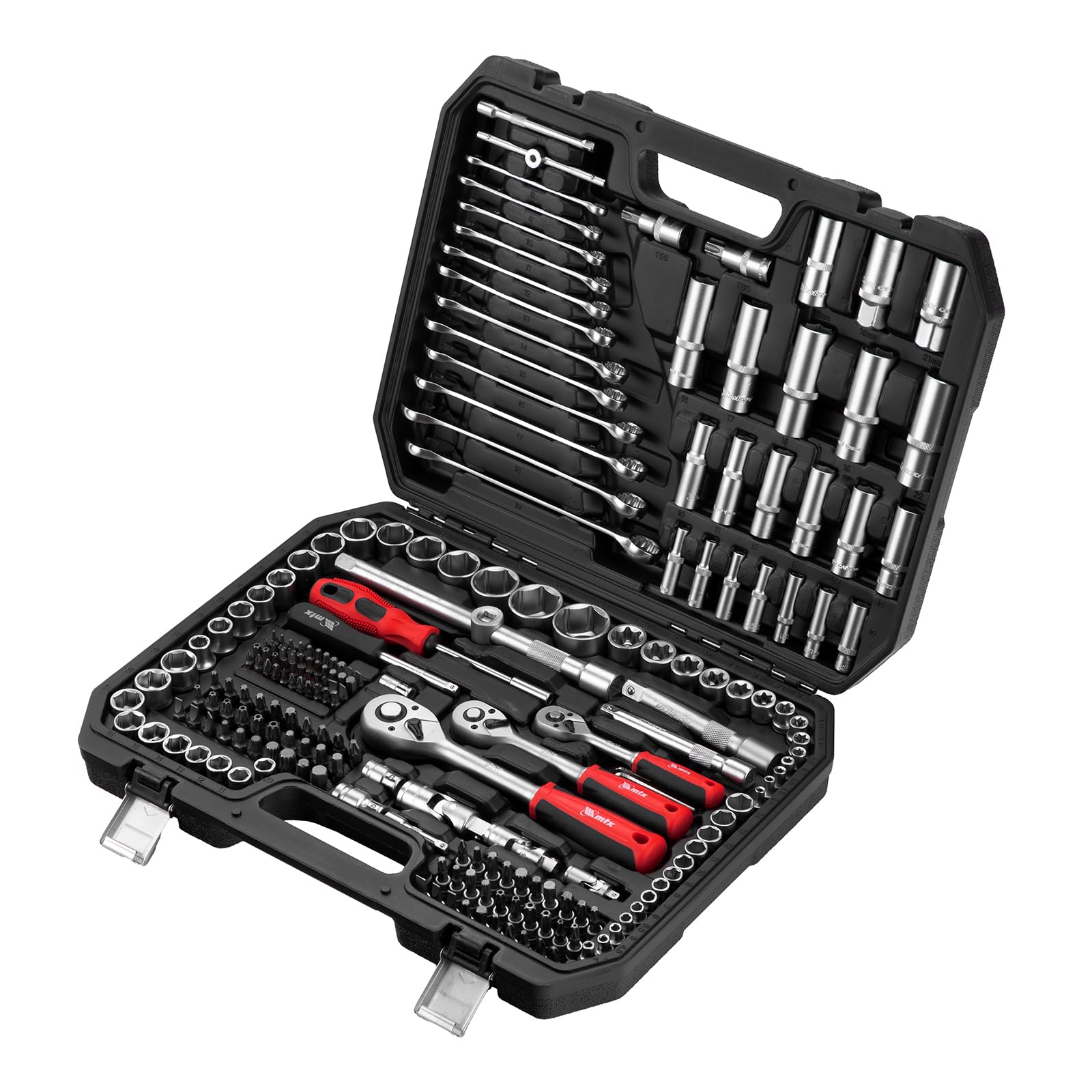 JOGO DE FERRAMENTAS SOQUETES ENCAIXE 1/2 3/8 1/4POL COM 216PCS E