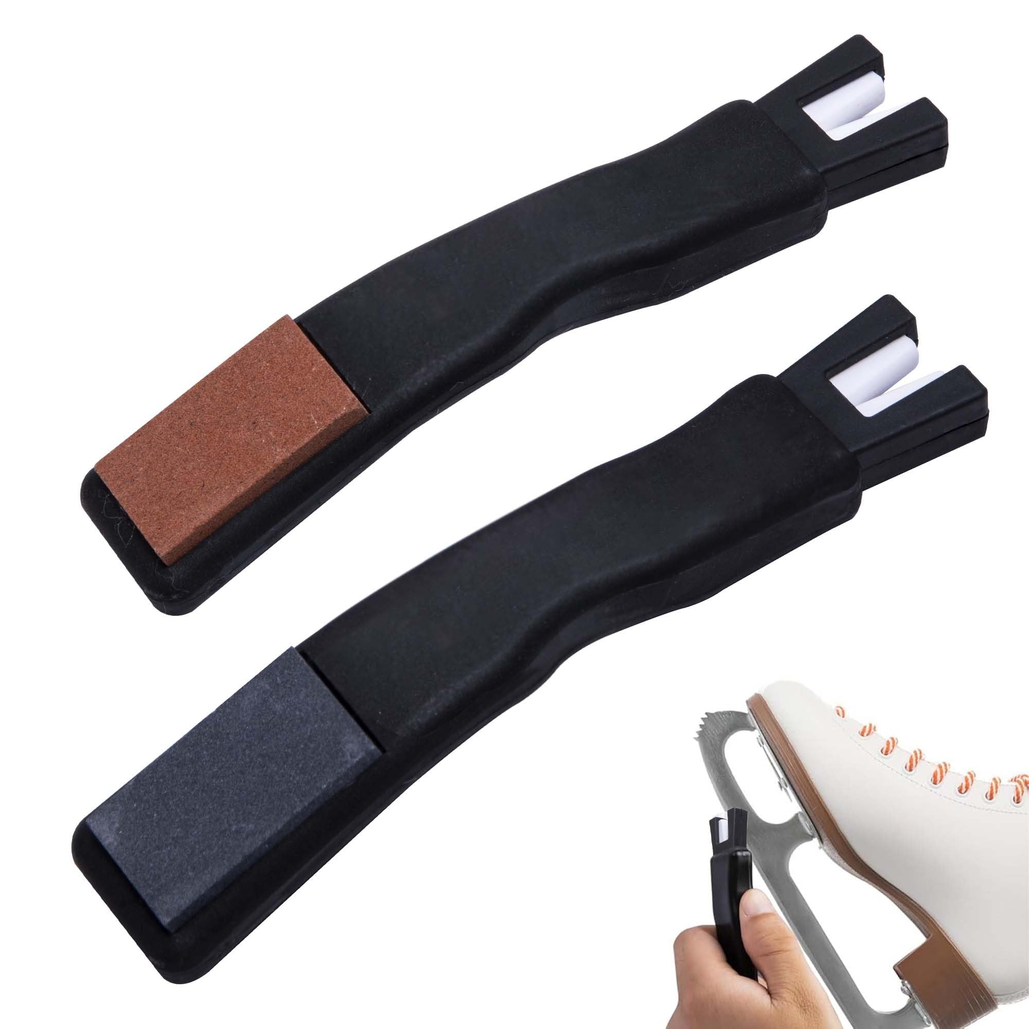 2 Pcs Ceramic Ice Skate Sharpeners-Ice Skate Blade Sharpeners Double Sided with Sharpening Stone-Portable Ice Skate Blade Sharpening Tool for Hockey Skates
