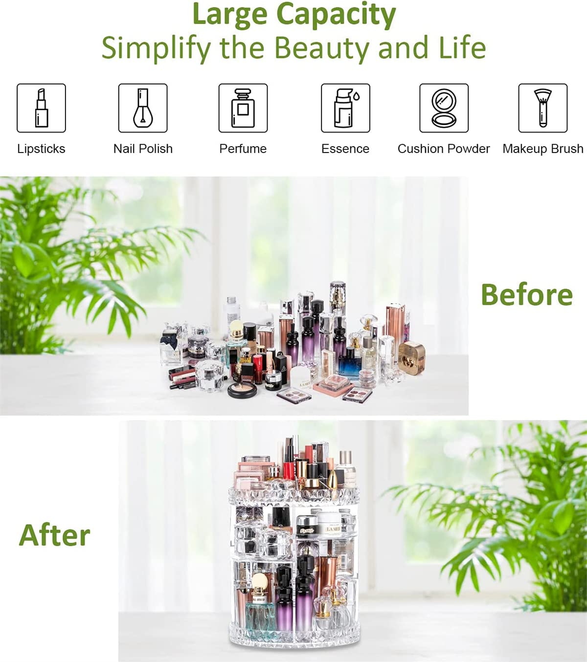 Organizer per Trucco Girevole a 360 Gradi,Scatola portaoggetti Regolabile per Trucco a 7 Strati per Rossetto e pennelli,vetrine per Cosmetici in Acrilico di Grande capacità per comò e Bagno,Trasp