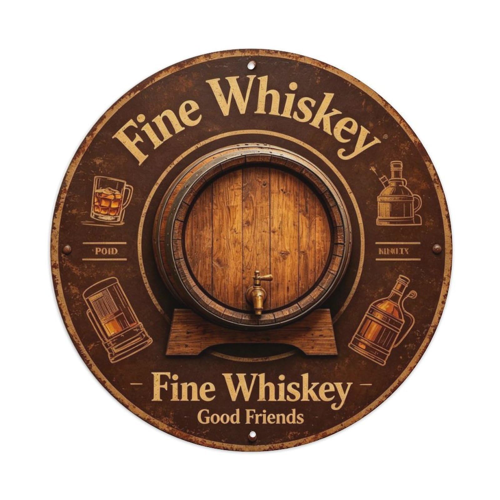 Fine Whiskey Good Friends Metal Tin Sign Plaque