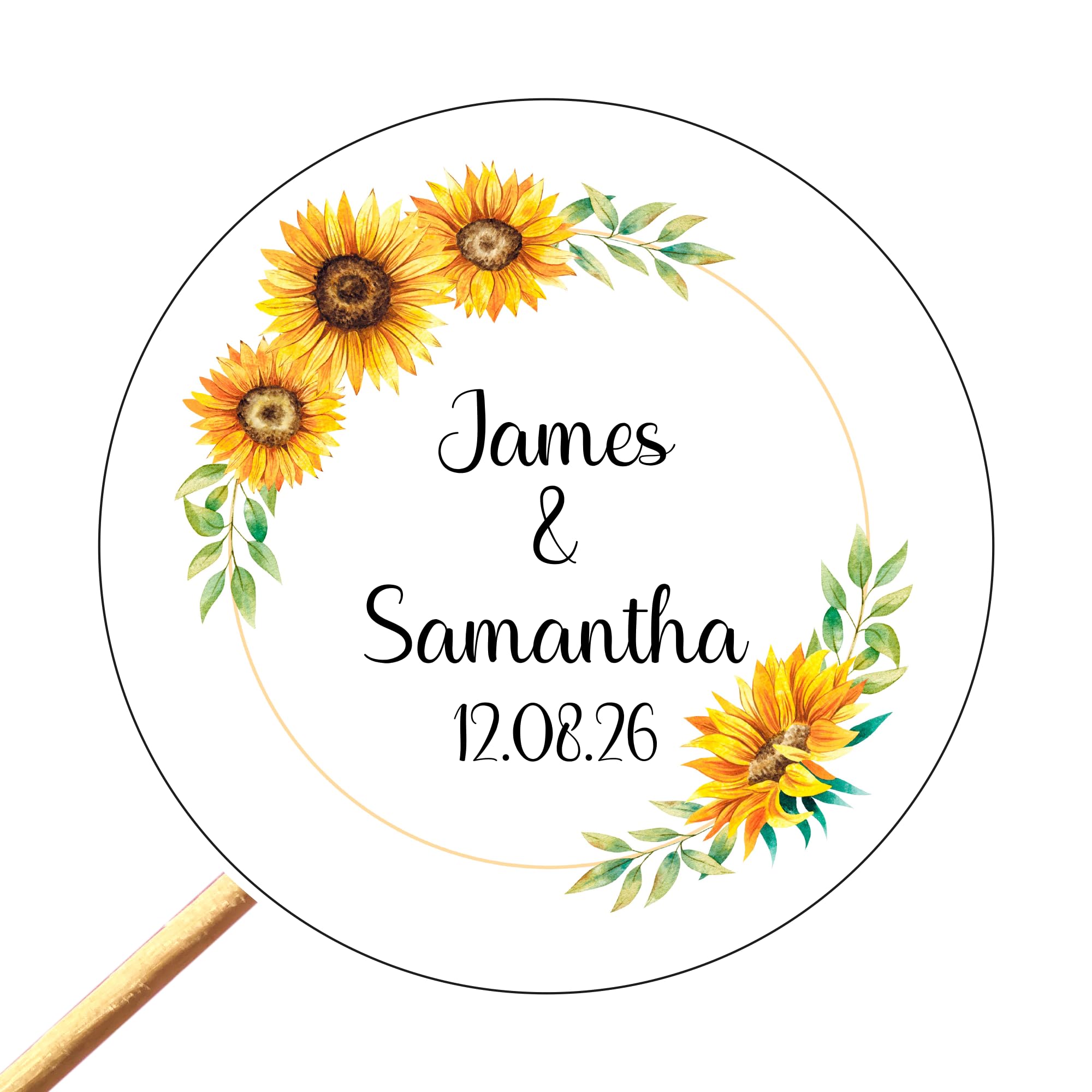 Custom Text Labels, Personalised Wedding Stickers, Circular, Favours, Sweet Cone, Wedding Stickers, Hen Stickers, Sunflowers, Yellow