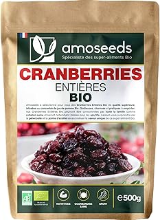 Cranberries Entières Bio 500G | Sans sucre ajouté, naturellement sucrées au jus de pomme | Qualité Supérieure