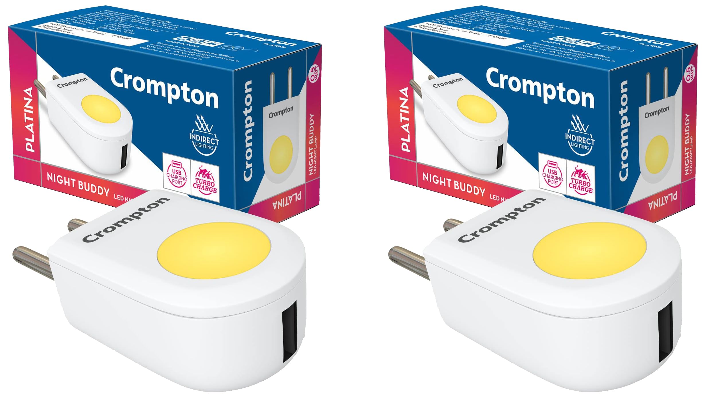 Crompton Night Buddy: LED Night Lamp with USB Charger -16