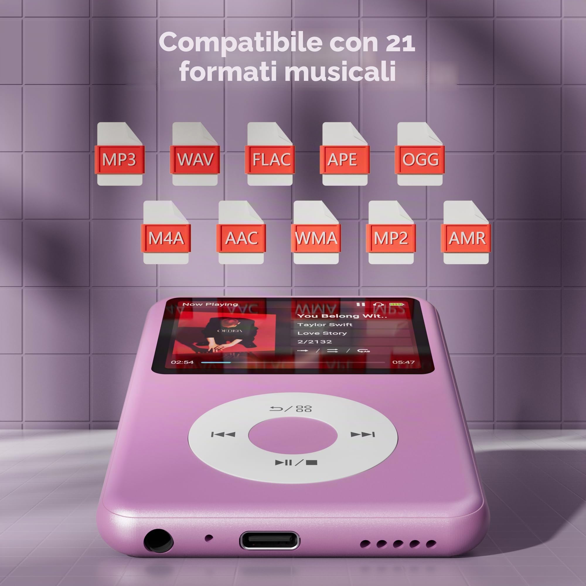Innioasis Y1 Classe e raffinatezza senza tempo 128 GB Lettore musicale digitale per bambini (viola)