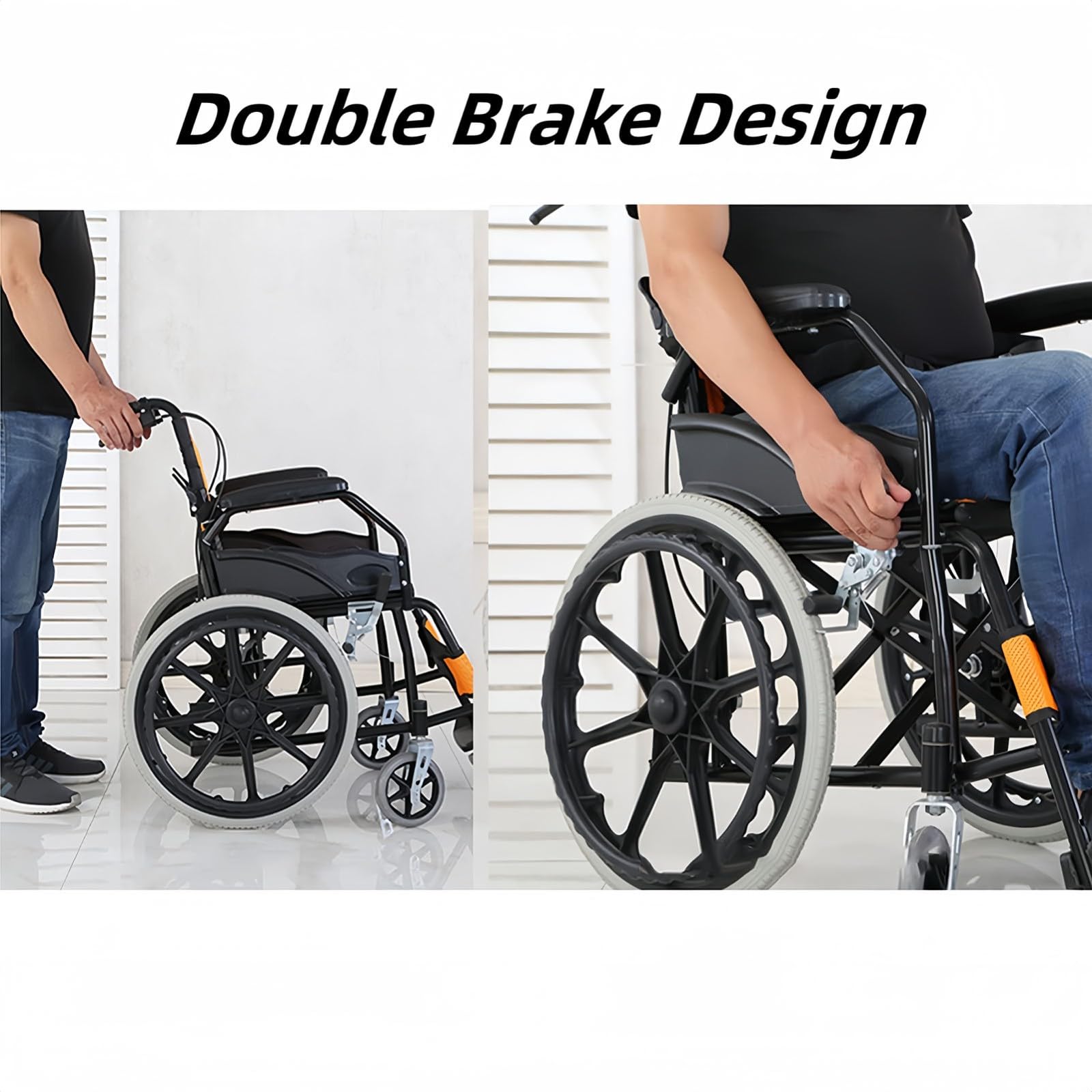 Silla Ruedas Liviana y Plegable con Freno Tambor, Silla Ruedas de Viaje para discapacitados, Sillas Ruedas autopropulsadas Estrechas y Livianas, Capacidad de Carga 150 kg 4