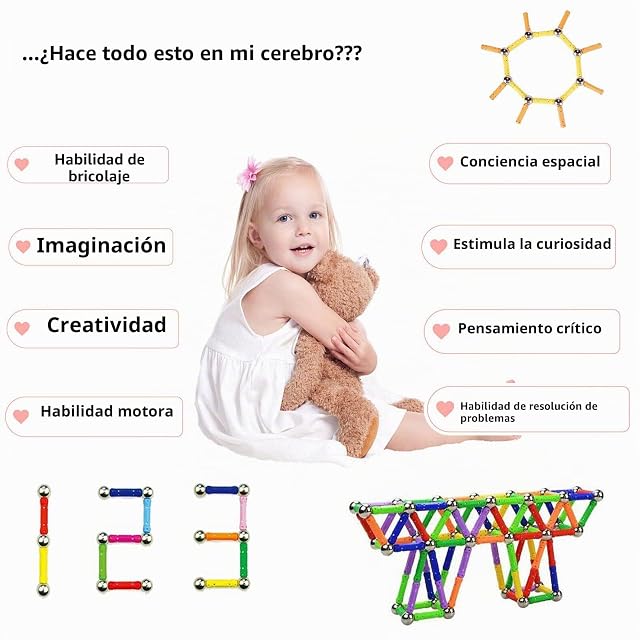 Foto 4 de 7 de morkka Bloques Magnéticos de Construcción para Niños Palos Magnéticos 182 Piezas Stem Montessori Juguete…