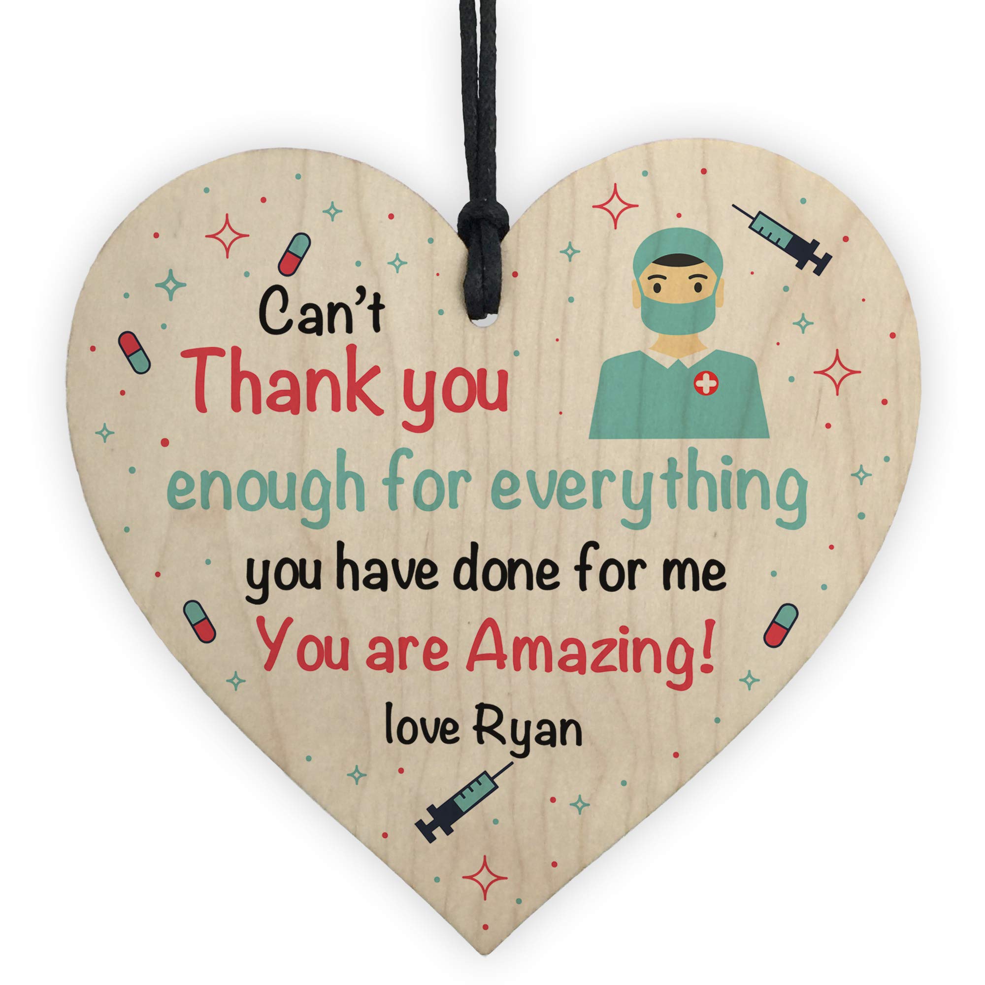 Personalised Thank You Gift For Nurse Doctor Wood Heart Gift For Him Her Keepsake