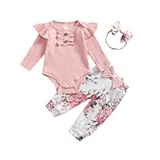 Baby Girls Clothes Ribbed Romper Bodysuit Pants Headband Set Fall Winter Outfits