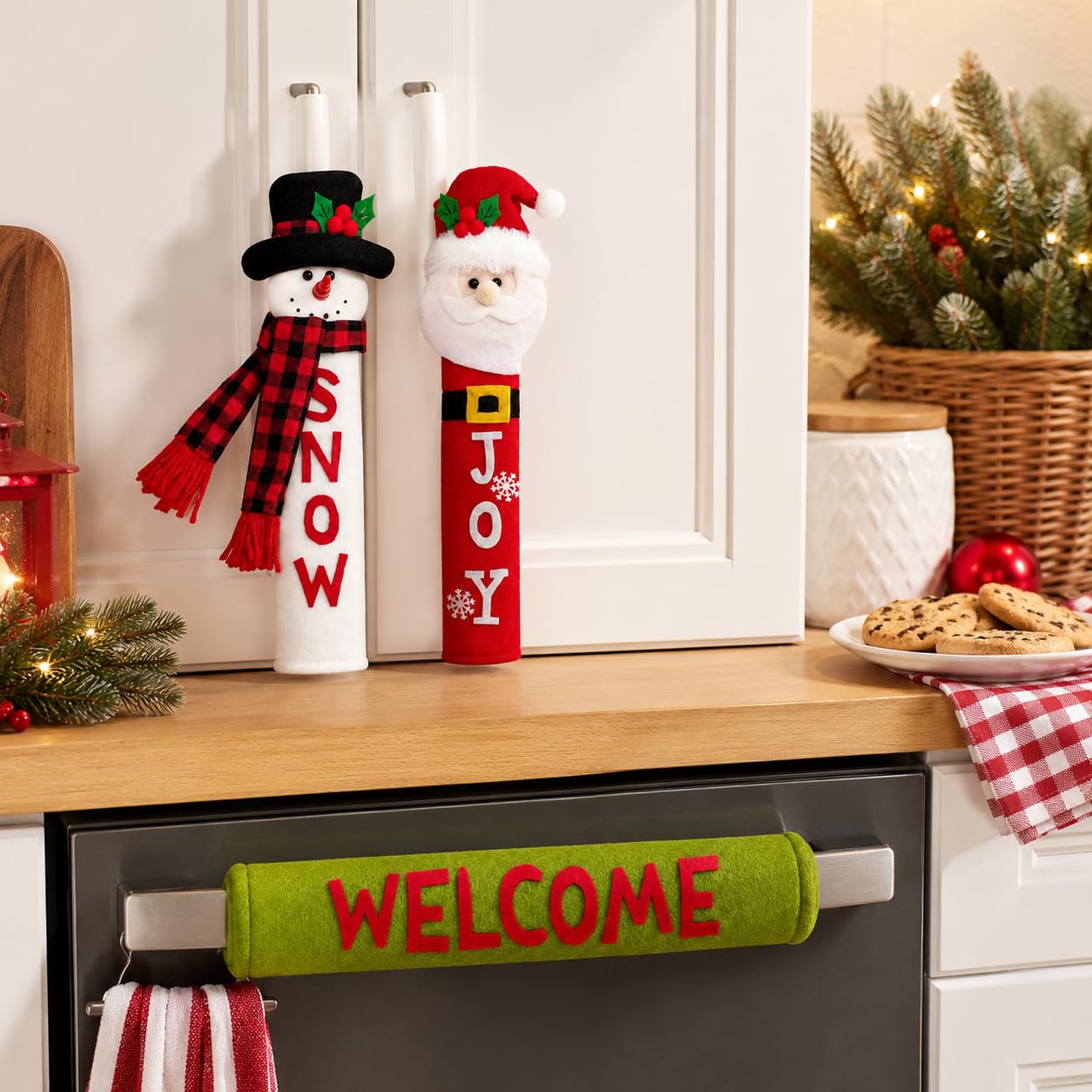 3PCS Christmas Refrigerator Handle Covers, Snowman Santa Door Decor Set