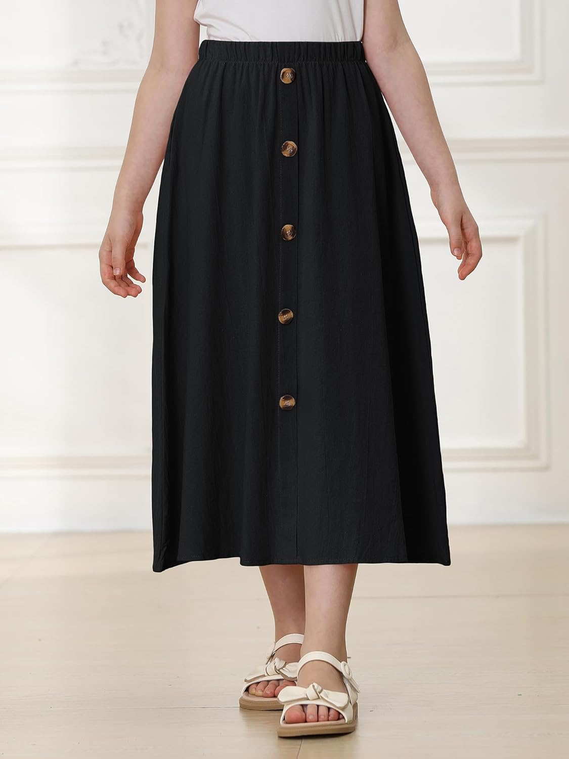 Girls A-Line Pleated Swing Maxi Skirt High Waist Long Skrits with Pockets - Image 2