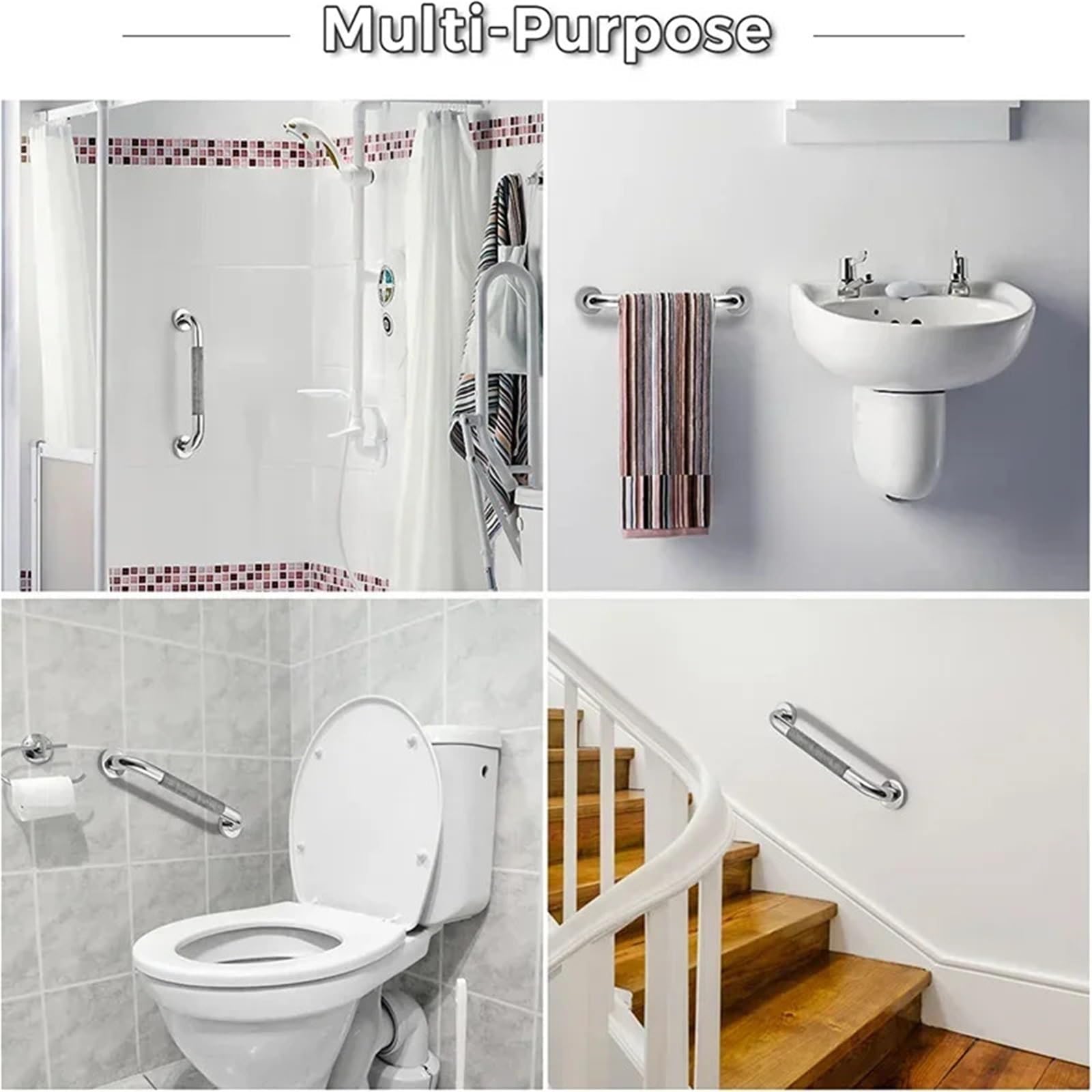 agarraderas baño Apoyabrazos de baño Antideslizante con diseño de Flores enrolladas, accesible para Personas Mayores con discapacidad. Tirador de baño(Silver 50cm)