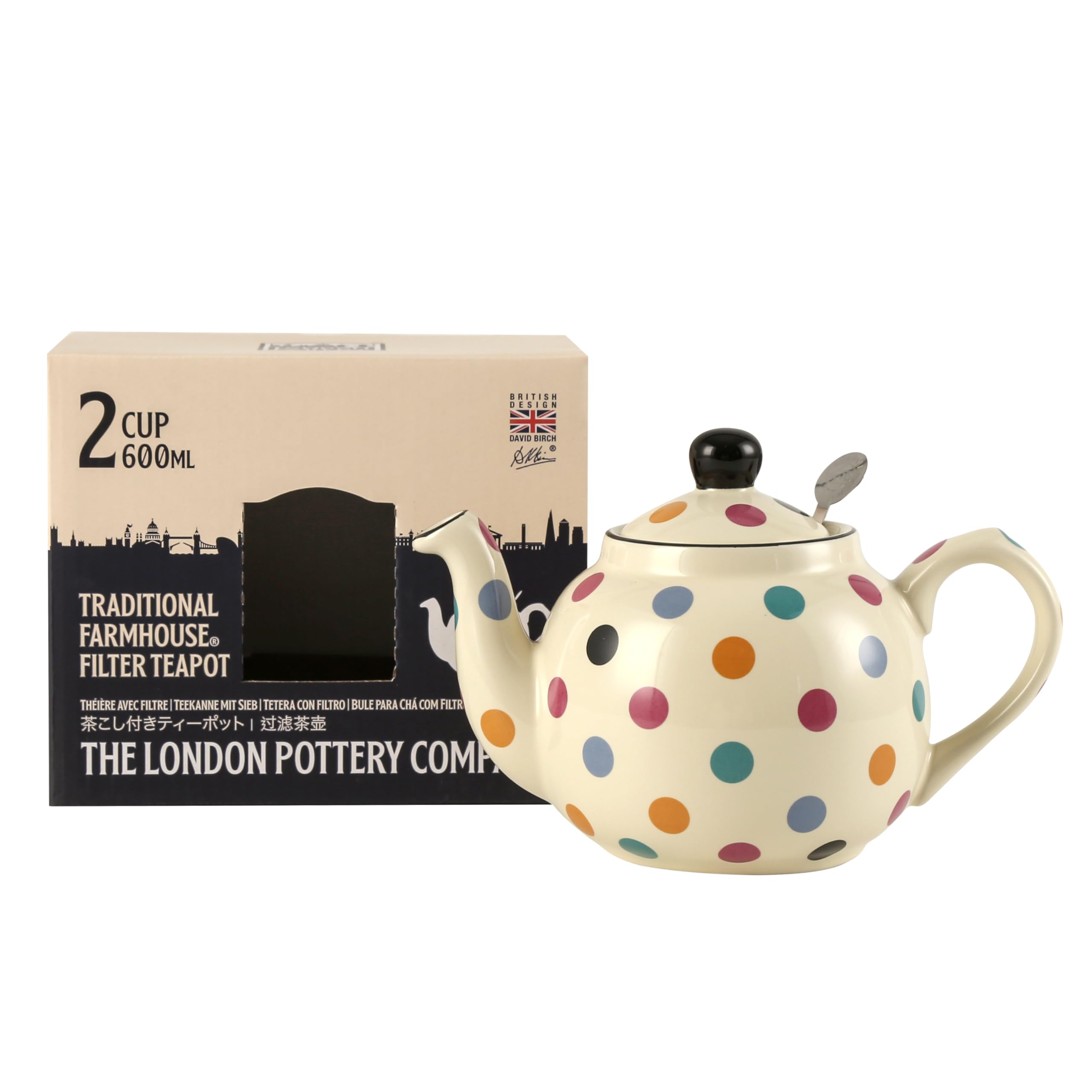London Pottery Théière en céramique de 600 ml avec infuseur en acier inoxydable, façon élégante et sophistiquée de boire du thé pour 1 à 2 personnes (ivoire multispot, théière avec infuseur, 600 ml)