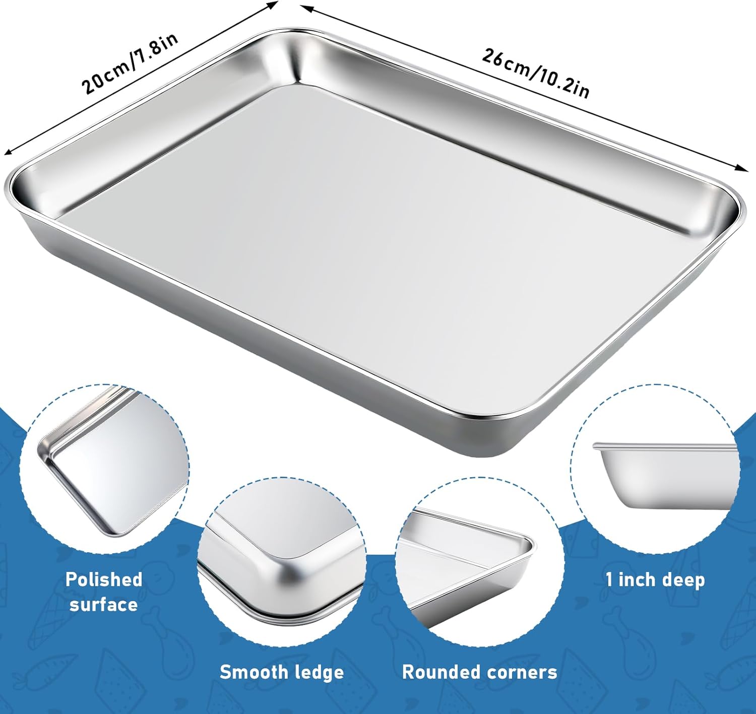 Baking Sheet with Rack Set,10.2 Inch Stainless Steel Baking Pan Tray Cookie Sheet with Cooling Racks,Nonstick Bacon Cookie Trays for Cooking Roasting,Dishwasher Safe,Heavy Duty & Easy Clean - Image 2