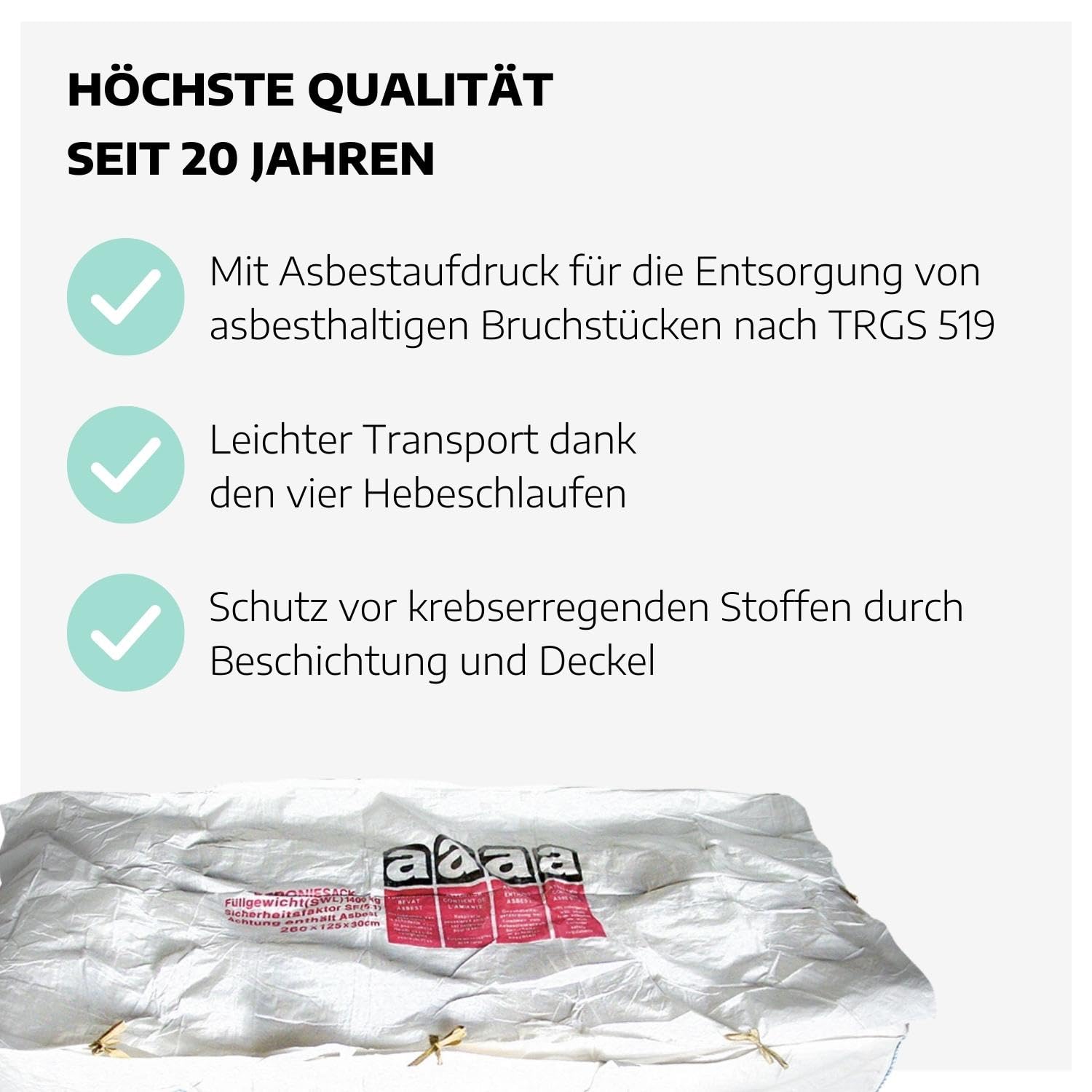 12 Stk. Plattenbag beschichtet 260 x 125 x 30 cm I Big Bag für Asbestplatten nach TRGS 519 I Asbest Sack mit Aufdruck I Asbest Big Bag SWL 1500 kg I für Berliner Welle geeignet