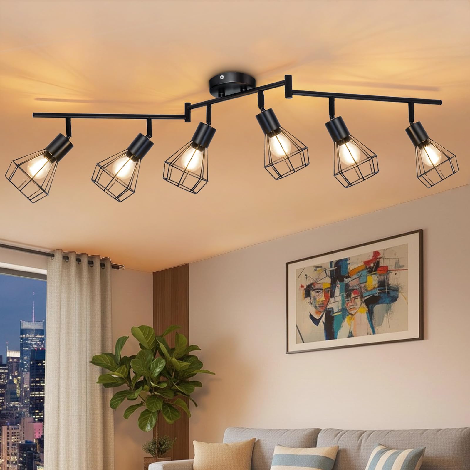 Seruno X Kitchen Ceiling Lights 6 Way Adjustable Spotlights Black, Industrial Wire Cage E14 Base