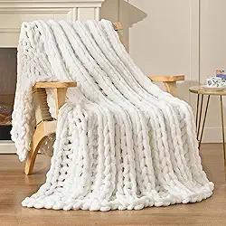 Esterra Manta de malha grossa, cobertor de chenille 100% feito à mão, 101,6 cm x 127 cm, fio grosso macio, tricô de crochê, cobertor de nó de corda para sofá-cama, sofá, branco brilhante