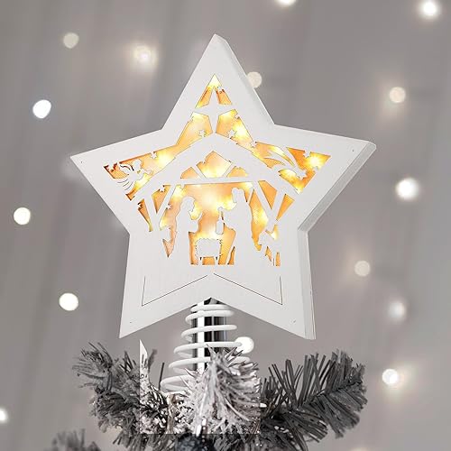 Baquler Decoración para árbol de Navidad, decoración de árbol de Navidad con luz LED, estrella blanca para árbol de Navidad, decoración de árbol de