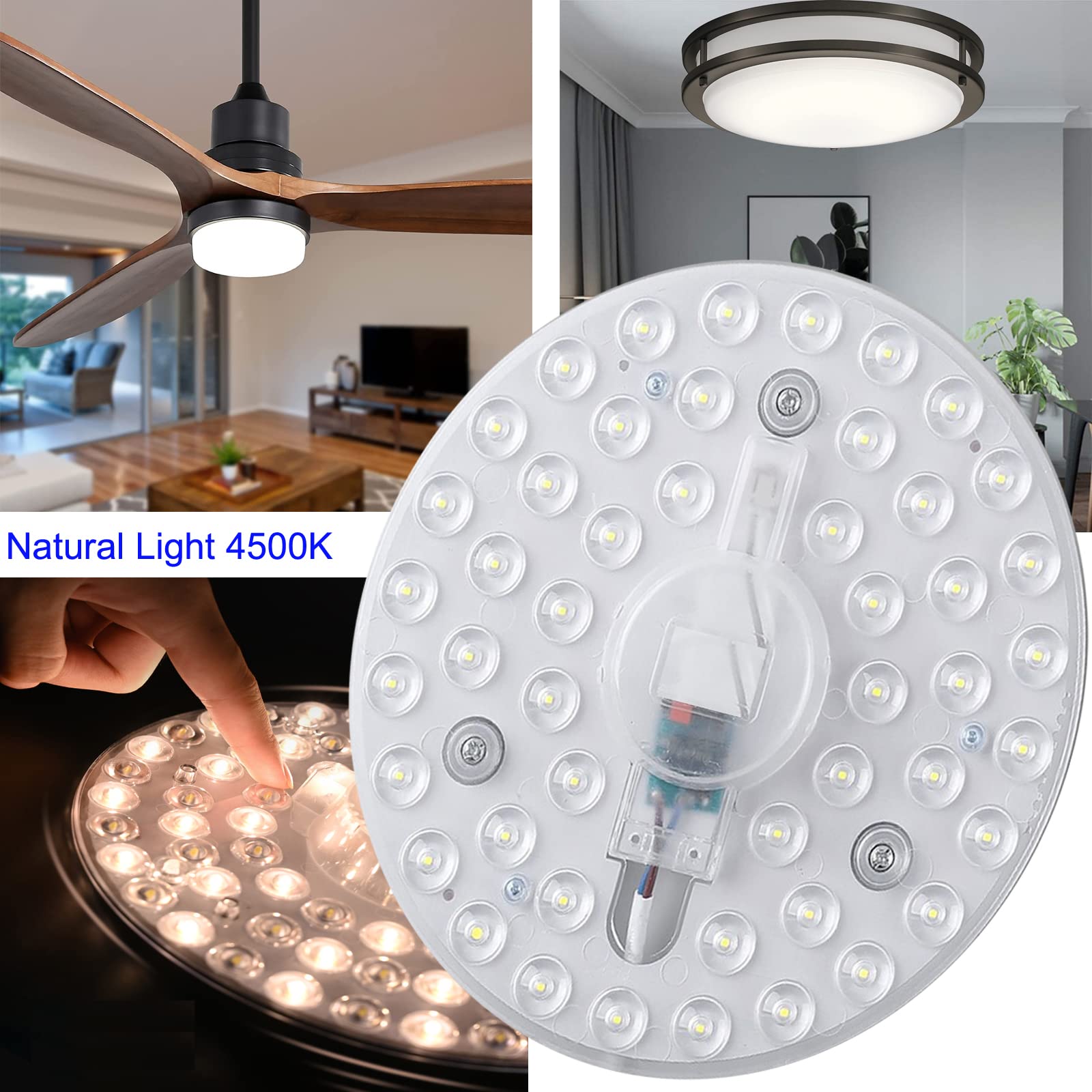 Ceiling Fan Light Kit s HAOLEDI 4'' 20W LED Ceiling Fan Light Retrofit Kit,  Ceiling Flush Light Replacement Kit PCB 120V 2400LM ETL(White 5000K Acrich2  120v 17w V2.0 Led Fan, image size:1600x1600