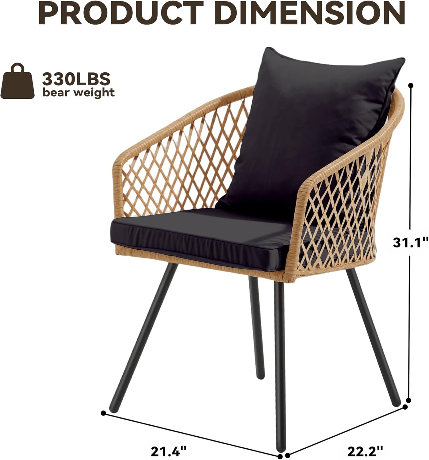 ECOTOUGE All-Weather Patio Dining Chairs, w/Cushions & Armrests, Modern Outdoor Seating for Garden, Poolside, Balcony, Indoor Use (Set of 4, Beige&Black)