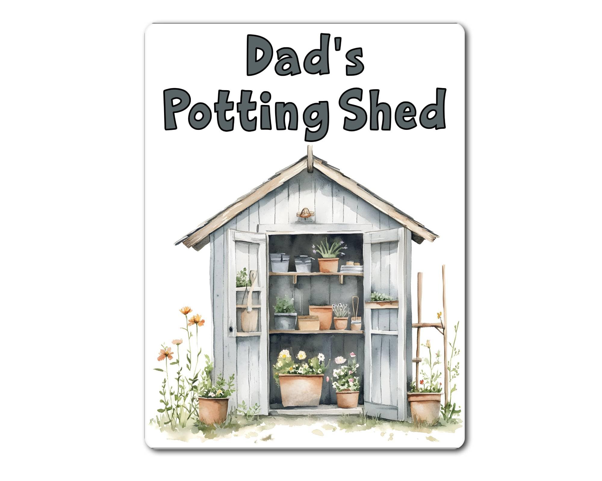 Decalarama Grey Dad Metal Sign Gift – Dad's Potting Shed – - Family Fun Gardening Allotment Novelty Aluminium Present