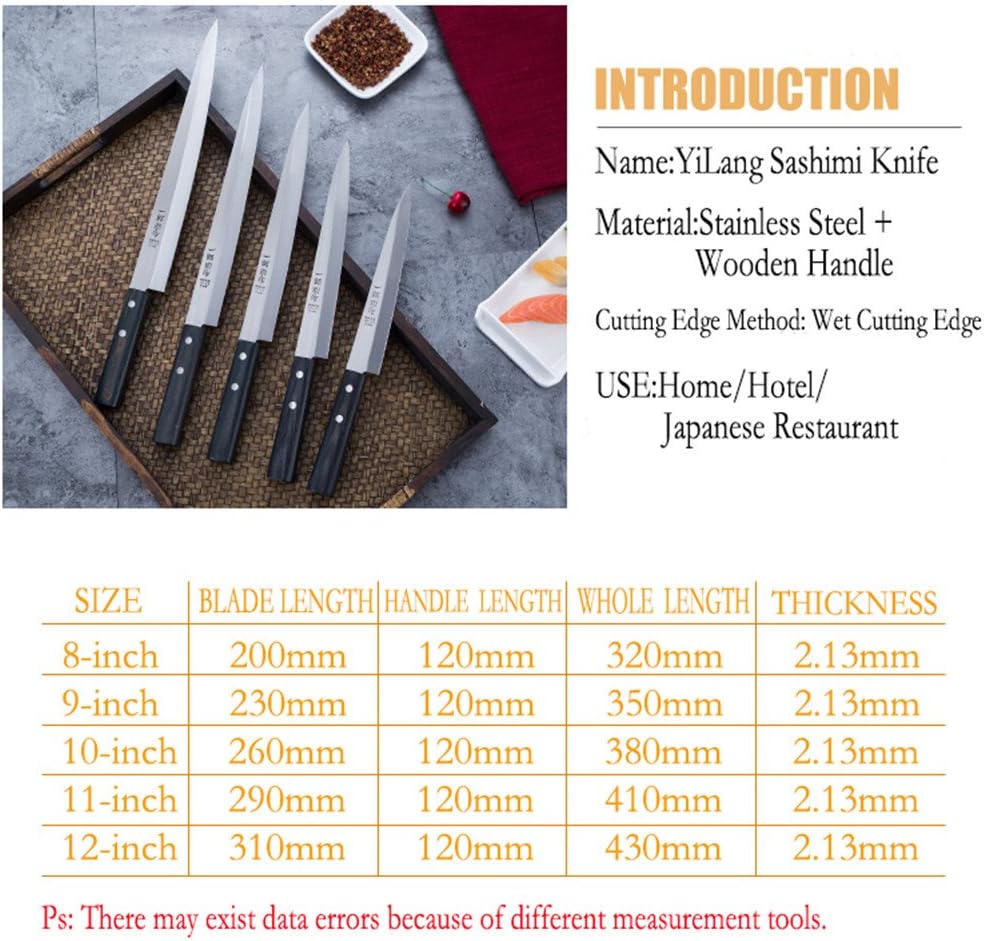 Best Kitchen Knife Professional Sashimi Knife Wood Handle (Blade Length 12-inch)