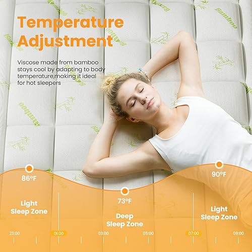 Miniatura 9 de Cubrecolchón King de viscosa derivada del bambú, almohadilla gruesa con bolsillos elásticos, cubrecolchón suave para aliviar el dolor de espalda