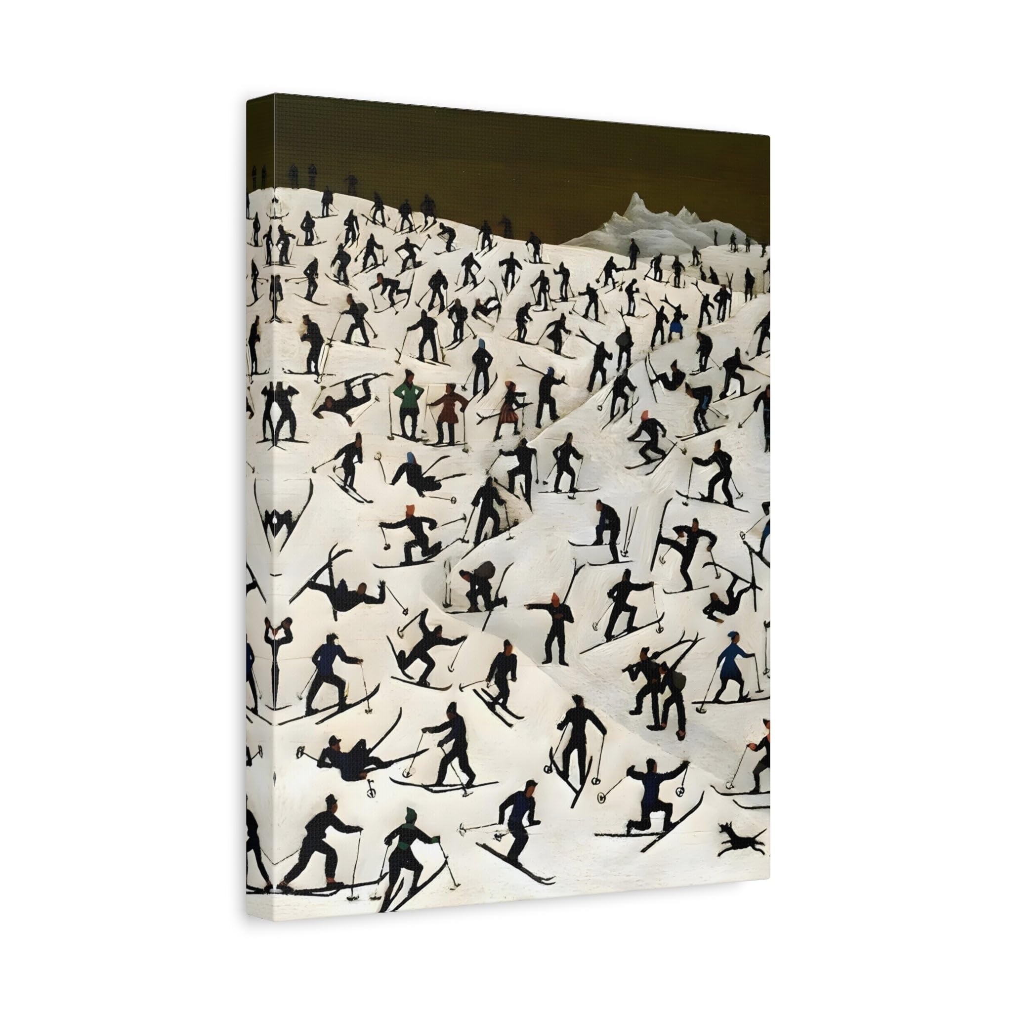 Franz Sedlacek Skiers Landscape - Framed Winter Snow Canvas Wall Art Print 12x16inch 30x40cm (Vertical) / 1.25inch 3.175cm