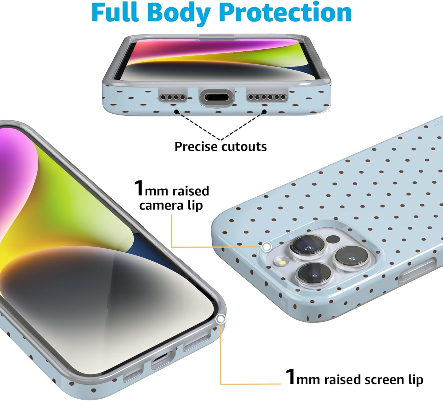 Casely iPhone 16 Pro Max Case | On the Dot | Blue & Brown Polka Dot | Compatible with MagSafe | Classic Ultra Slim Design