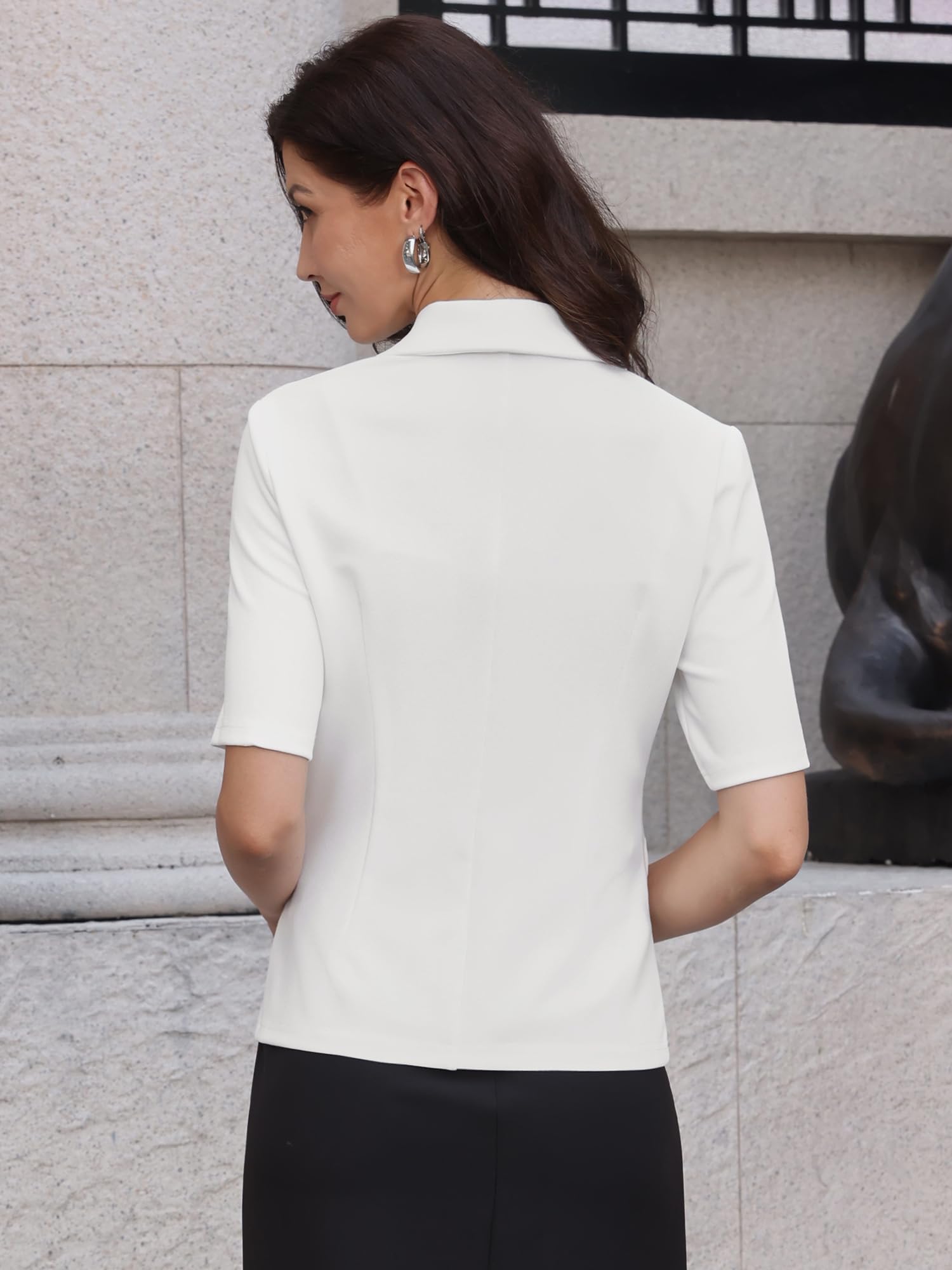 Allegra K Blazer a maniche corte da donna estivo da lavoro casual | Colletto con risvolto, elegante giacca da lavoro da ufficio con tasche, abiti professionali leggeri per interviste