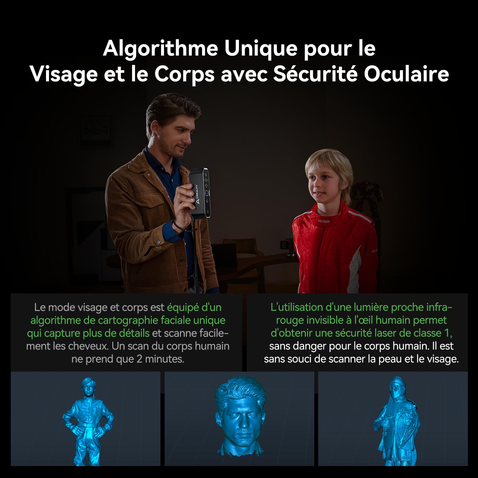 Creality CR-Scan Otter Scanner 3D pour Impression 3D, 20fps avec Vision Stéréo à Quatre Objectifs, Plage de Numérisation de 10 à 2000mm, Suivi Anti-tremblement, Précision de 0,02 mm pour MacOS/Windows