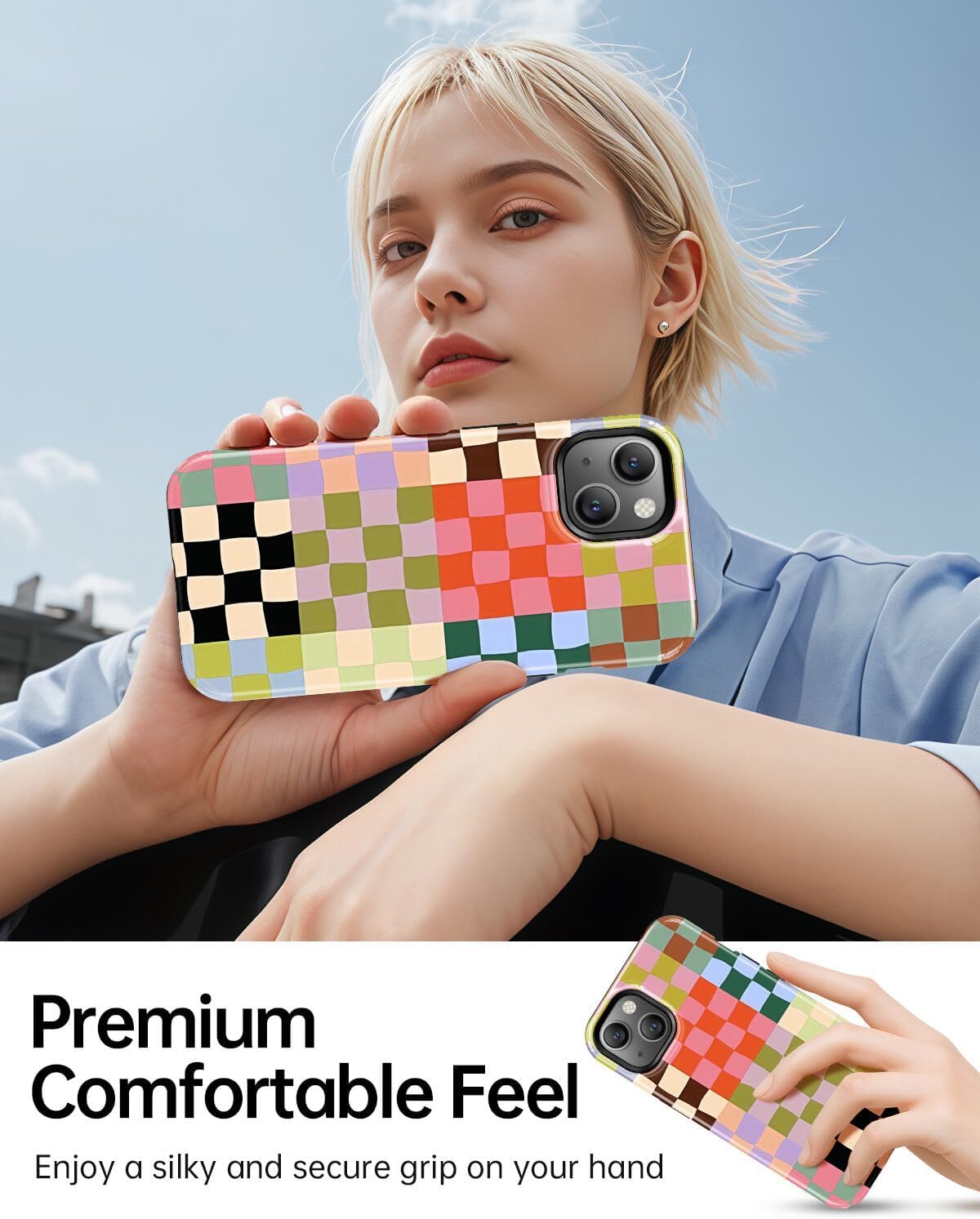 Colorful Checkered Phone Case for iPhone 14, Compatible with Magsafe, Trendy Cute Gingham Aesthetic Fun Magnetic Slim Shockproof Protective Women Girl Cover Case - Image 6