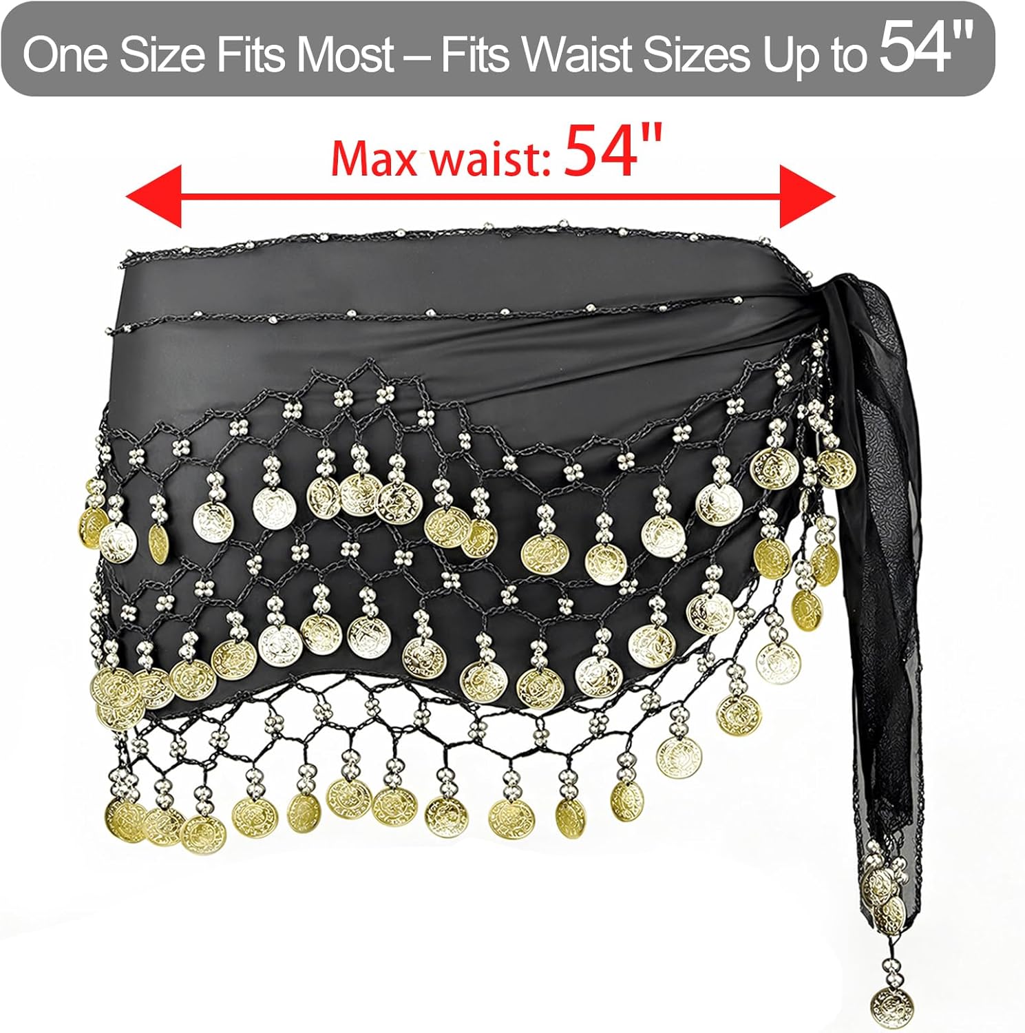 2 PCS Belly Dance Hip Scarf Belly Dance Costume Belly Scarf for Belly Dancer Coin Skirts Skirt Wrap with 128 Gold Coins - Image 6