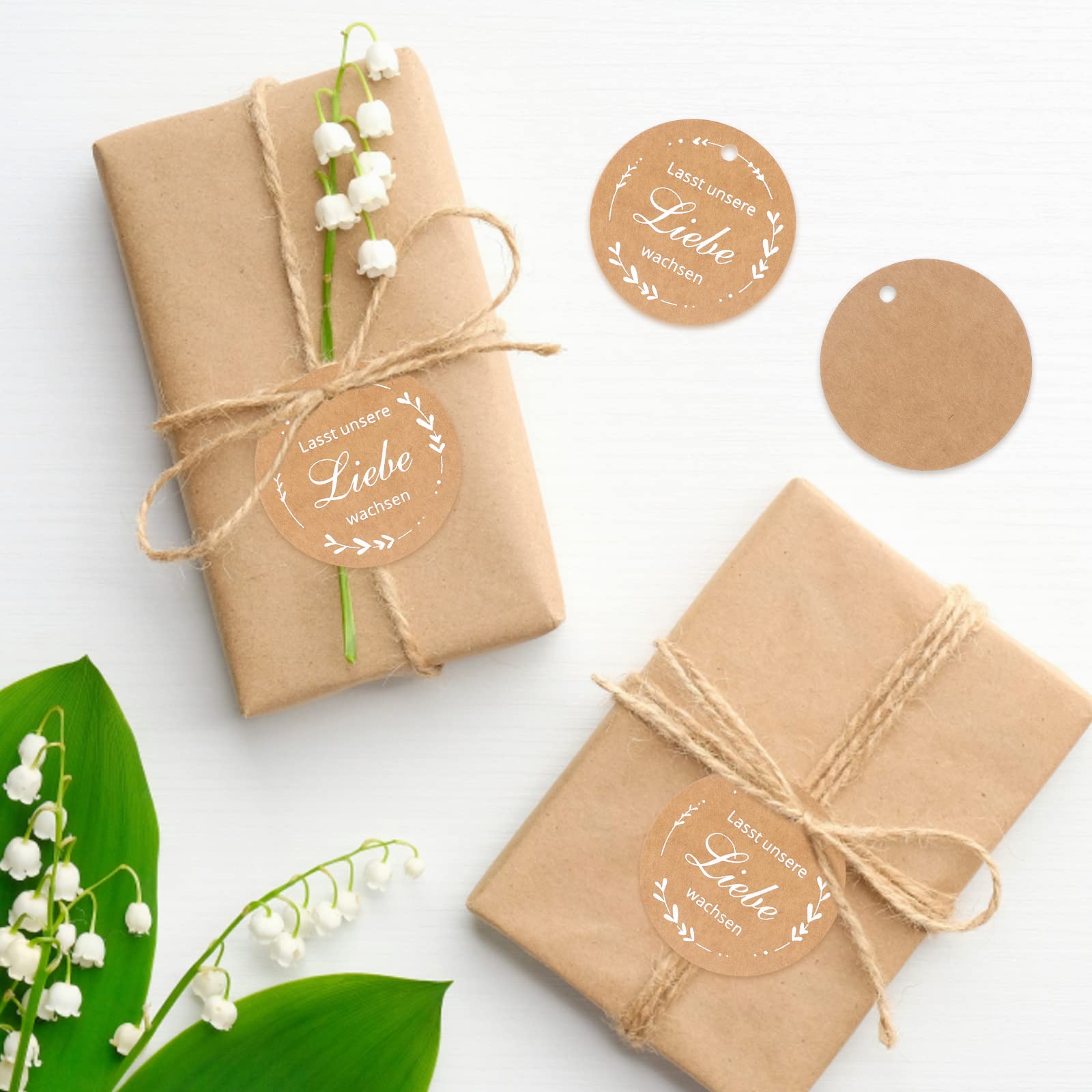 JijAcraft Etichette Regalo In Carta Kraft – “Lascia Che Il Nostro Amore Cresca”, 5 Cm, 100 Pezzi Con Corda Di Iuta, Per Bomboniere Matrimonio