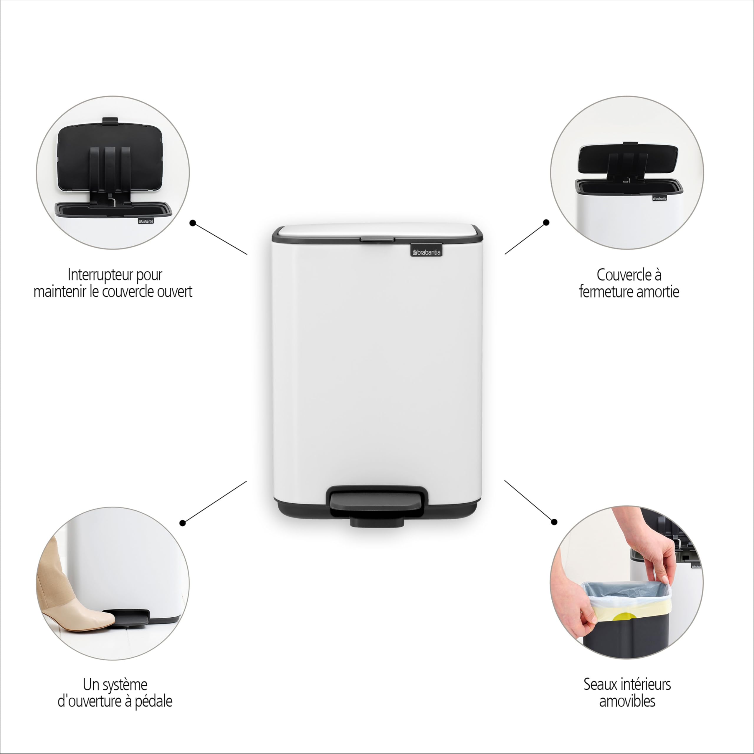 Brabantia Poubelle Bo 30L (Beige) – Poubelle cuisine à pédale à fermeture progressive – Système de tri des déchets facile à nettoyer avec seau amovible – Sacs-poubelle PerfectFit gratuits inclus