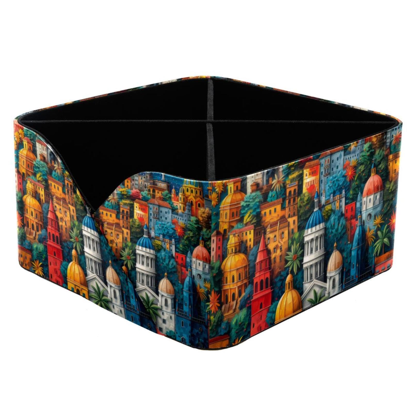 Bâtiments colorés sur porte-stylos de bureau au design graphique