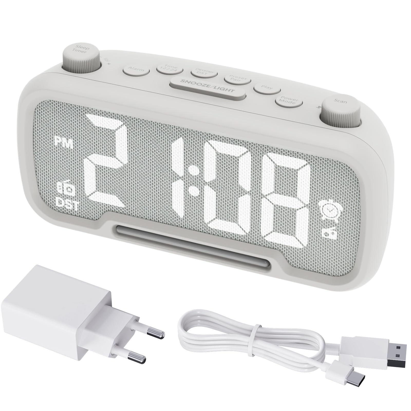 ROCAM Radiosveglia digitale camera da letto con luce notturna calda e Bluetooth, sveglia digitale con luminosità regolabile, snooze, radio FM, sleep timer, porta di ricarica USB A e tipo C