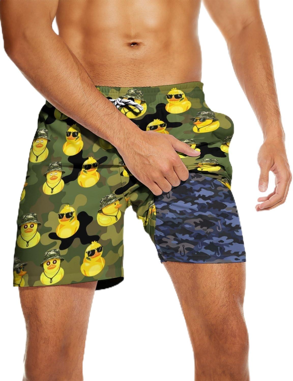 Mens Swim Trunks with Compression Liner 5 Inseam Quick Dry Swimwear Bathing Suit Swimming Board Shorts with 4 Pocket
