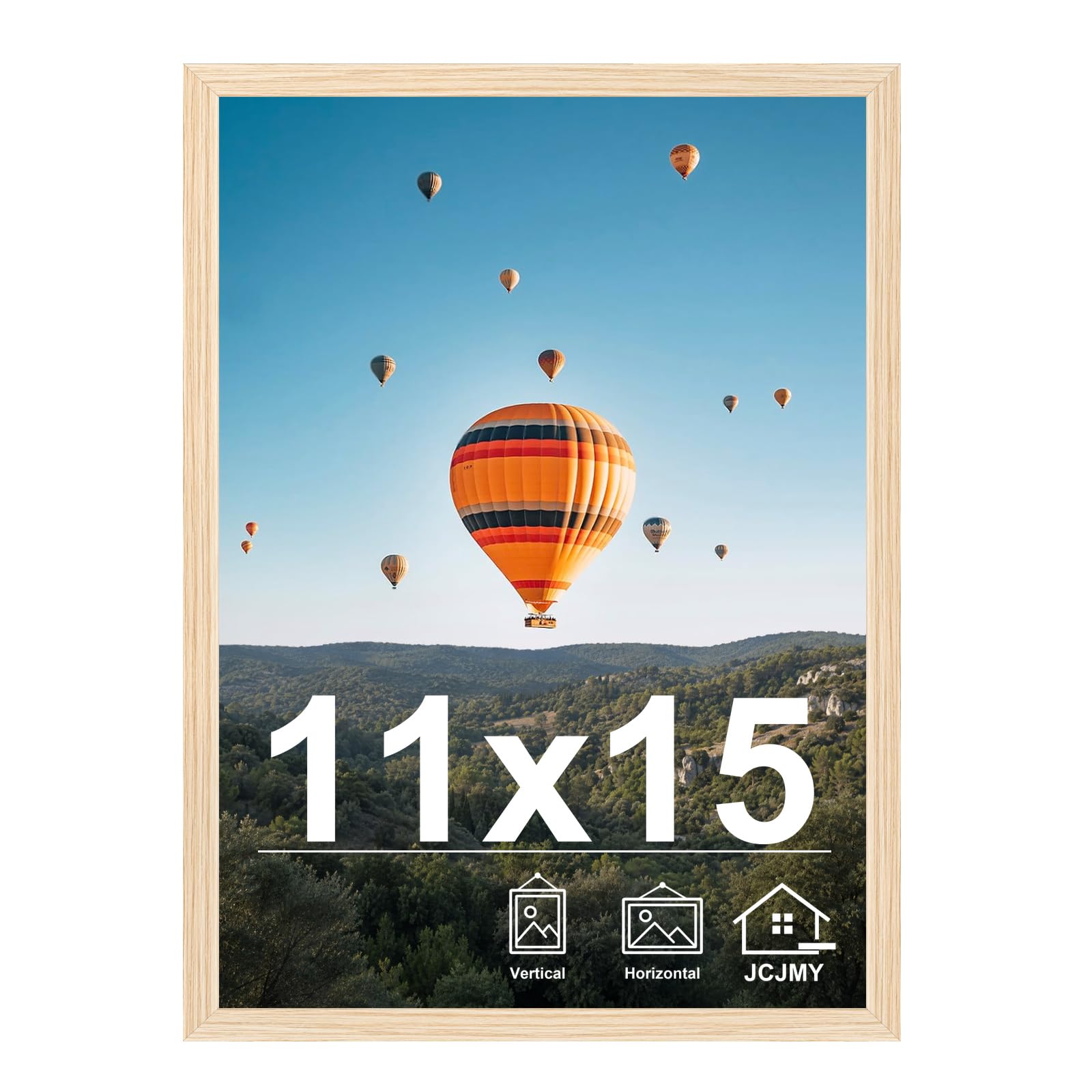 JCJMY 11x15 Picture Frame for Wall Hanging, Wall Mounting Horizontally or Vertically, 11 x 15 Wall Gallery Poster Photo Frame with Shatter Resistant Plexiglass, Natural