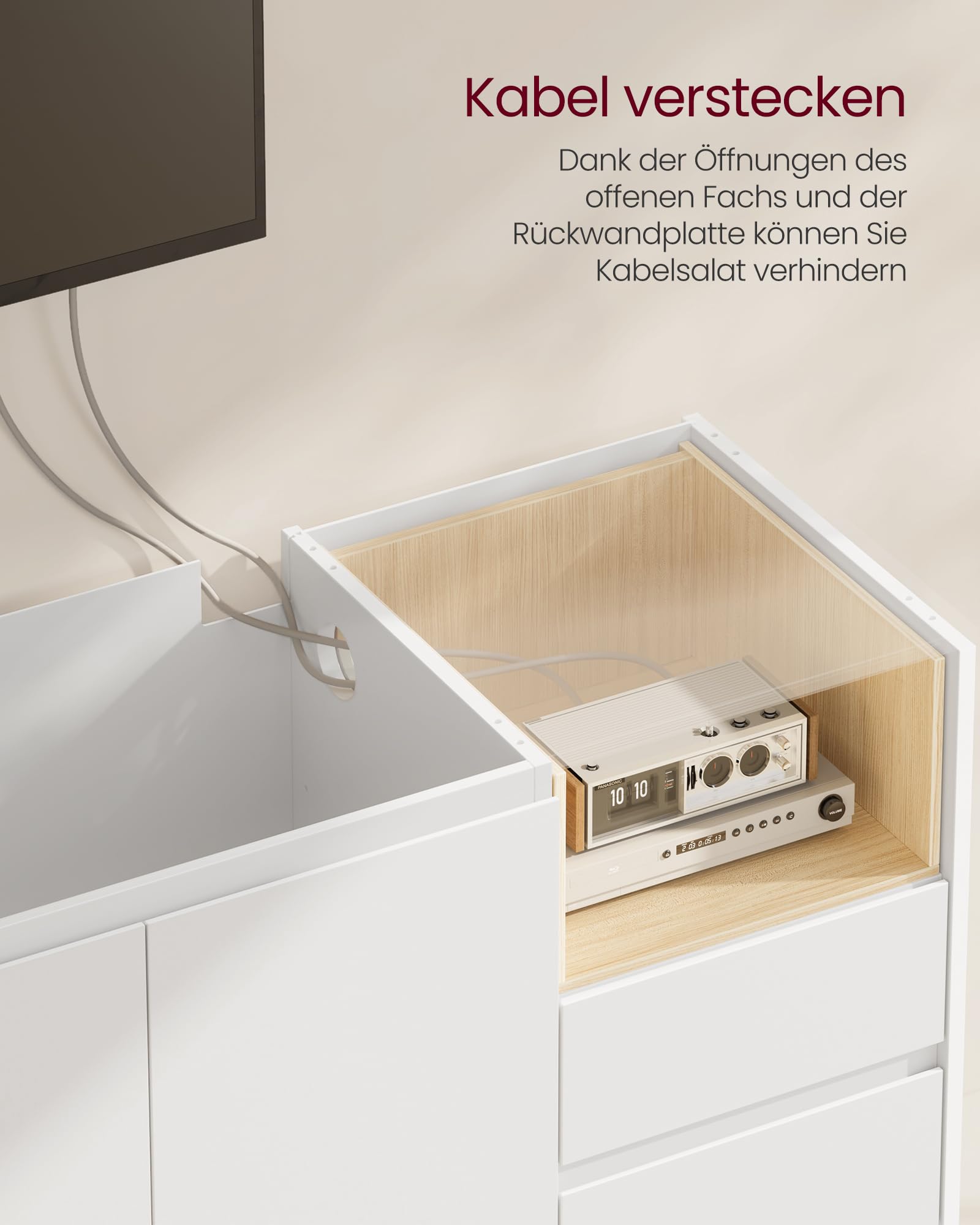 VASAGLE Kailyn Kollektion - Aufbewahrungsschrank, Sideboard, Küchenschrank mit Türen, höhenverstellbare Ablage, 3 Schubladen, modern, 40 x 103,3 x 74,5 cm, wolkenweiß BBK273W21V1