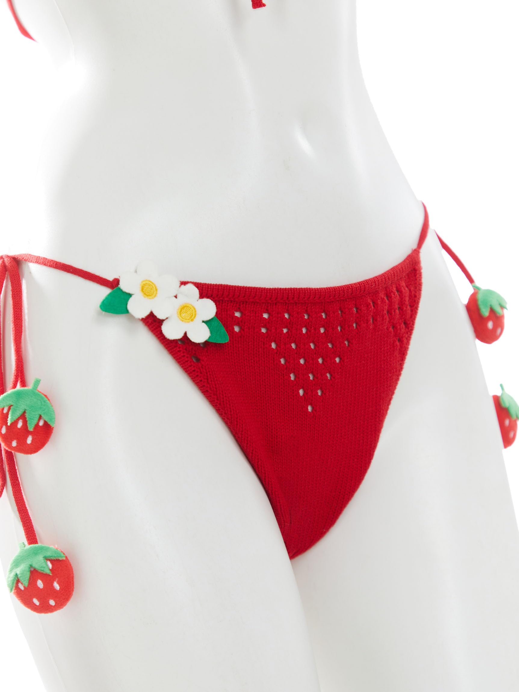 haikyuu Women Strawberry Bikini Crochet Swimsuit Tie Side Two Piece Bathing Suit Halter Triangle Cute Swimwear: Standard Small Red